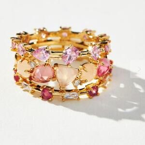Anthropologie Gold over brass July birthstone ring trio New with tags